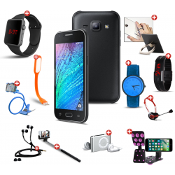 Top-Deals 12 In 1 Bundle Offer, H-mobile j1 Mini, Universal Rotating Phone Plate Holder, Portable USB LED Lamp, Zipper Stereo Wired Earphones, Ring Holder, Headphone, Mobile holder, Macra watch, Yazol watch, Selfie stick, Mp3 player, Led band watch